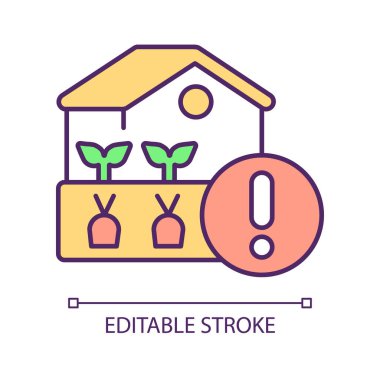 RGB renk simgesini hasat et. Ekin ekme sorunları. Tarım sorunu. Çiftçilerin sorunlu yüzü. Ev çiftliği. İzole vektör çizimi. Basit bir çizgi çizimi. Düzenlenebilir felç. Kullanılan Arial yazı tipi