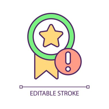 Kalite gereksinimleri RGB renk simgesi verir. Sertifika sorunu. Güvenlik ürünleri sorunları. İzole vektör çizimi. Basit bir çizgi çizimi. Düzenlenebilir felç. Arial yazı tipi kullanımı