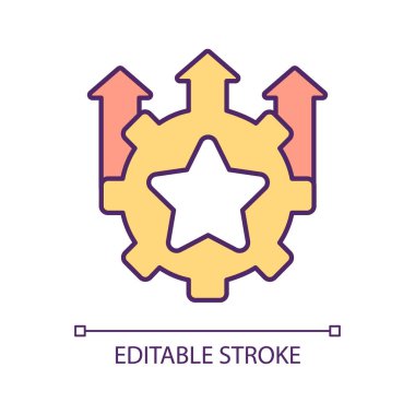 RGB renk simgesini geliştir. Gelişme süreci. İş stratejisi güncellemesi. İyimserlik. İzole vektör çizimi. Basit bir çizgi çizimi. Düzenlenebilir felç. Arial yazı tipi kullanımı