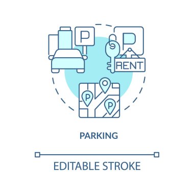 Turkuaz konsept ikonu park ediyorum. Konut mülkü. En iyi mahalleler soyut fikirler ince çizgi çizimleri. İzole bir taslak çizim. Düzenlenebilir felç. Arial, Myriad Pro-Kalın yazı tipleri