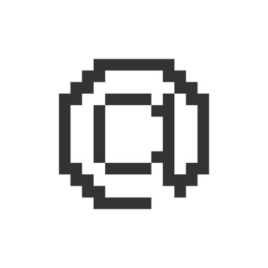 Pikselleştirilmiş ui simgesinde. E-posta adresi. Çevrimiçi iletişim. Özel af ve sembol. Düzenlenebilir 8bit grafik ögesi. Web, mobil uygulama için izole edilmiş vektör arayüzü resmi. Retro biçimi
