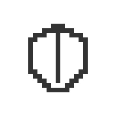 Şövalye kalkanı ui simgesini pikselleştirdi. Ortaçağ ekipmanları. Koruma ve güvenlik. Düzenlenebilir 8bit grafik ögesi. Web, mobil uygulama için izole edilmiş vektör arayüzü resmi. Retro biçimi