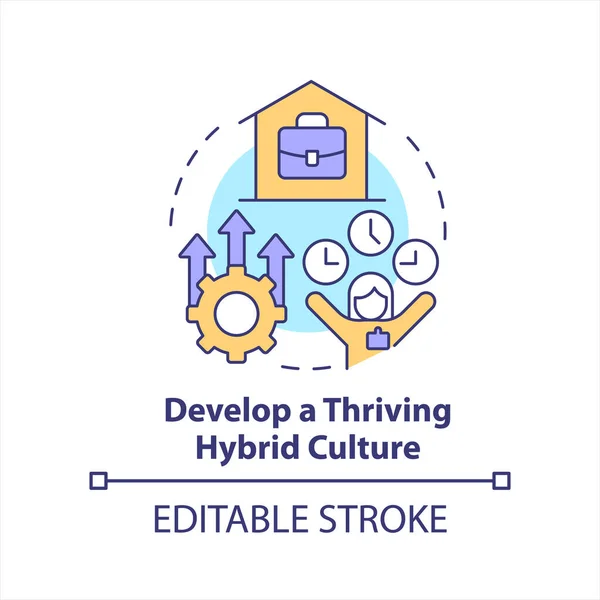 Stock vector Develop thriving hybrid culture concept icon. Flexible work arrangement. Engagement abstract idea thin line illustration. Isolated outline drawing. Editable stroke. Arial, Myriad Pro-Bold fonts used