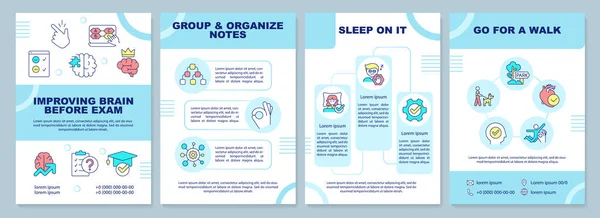 stock vector Improving brain before exam turquoise brochure template. Leaflet design with linear icons. Editable 4 vector layouts for presentation, annual reports. Arial-Black, Myriad Pro-Regular fonts used