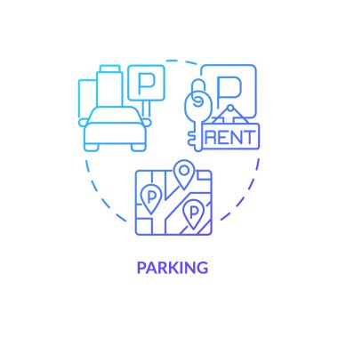 Mavi gradyan konsept ikonu park ediliyor. Emlak yatırımı. Münasip mahalleler soyut fikir ince çizgili çizgilerden faydalanır. İzole bir taslak çizim. Kullanılan sayısız Pro-Kalın yazı tipi