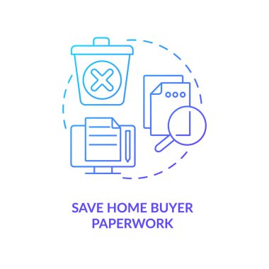 Ev alıcısı evraklarını mavi gradyan konsept simgesinden sakla. Satın alma anlaşması. Gayrimenkul belgeleri sistemi soyut fikir ince çizgi çizimi. İzole bir taslak çizim. Kullanılan sayısız Pro-Kalın yazı tipi