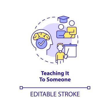 Birine konsept simgesini öğretmek. Bilgiyi aklında tut. Ezberleme stratejisi soyut fikir ince çizgi çizimi. İzole bir taslak çizim. Düzenlenebilir felç. Arial, Myriad Pro-Kalın yazı tipleri