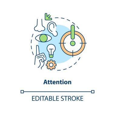 Fikir konsepti ikonuna dikkat edin. Sezgilere odaklan. Beyin ezberleme süreci soyut fikir ince çizgi çizimi. İzole bir taslak çizim. Düzenlenebilir felç. Arial, Myriad Pro-Kalın yazı tipleri