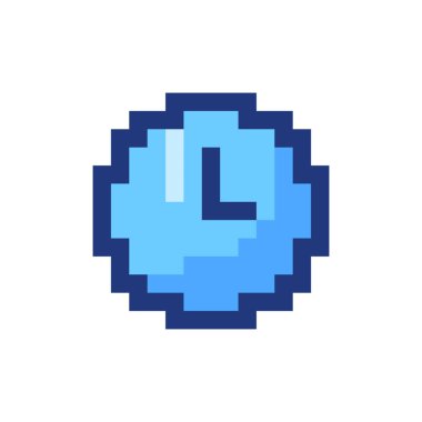 Saat pikselli RGB renk ui simgesi. Alarmı kur. İzleme zamanı. Uyutma özelliği. Basit doldurulmuş 8bit grafik ögesi. Oyun salonu için geçmişe dönük tasarım, video oyunu sanatı. Düzenlenebilir vektör izole edildi