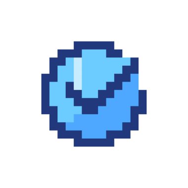 Kabul düğmesi pikselleştirilmiş RGB renk ui simgesi. Değişiklikleri onayla. Araç çubuğu kontrolü. Basit doldurulmuş 8bit grafik ögesi. Oyun salonu için geçmişe dönük tasarım, video oyunu sanatı. Düzenlenebilir vektör izole edildi