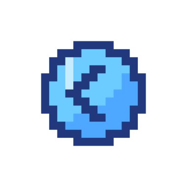Ok sol düğme pikselleştirilmiş RGB renk ui simgesi. Geri çekilin. Önceki parça. Basit doldurulmuş 8bit grafik ögesi. Oyun salonu için geçmişe dönük tasarım, video oyunu sanatı. Düzenlenebilir vektör izole edildi