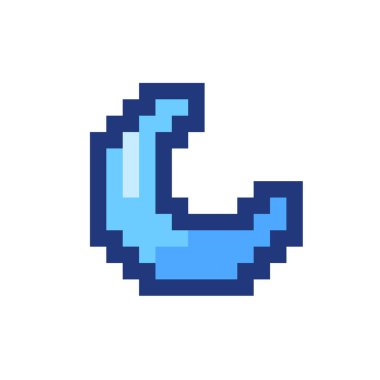 Gece modu pikselleştirilmiş RGB renk ui simgesi. Gece teması. Ay seçeneği. Karanlık. Basit doldurulmuş 8bit grafik ögesi. Oyun salonu için geçmişe dönük tasarım, video oyunu sanatı. Düzenlenebilir vektör izole edildi