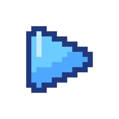 Çal düğmesi pikselleştirilmiş RGB renk ui simgesi. Müzik çalar barı. Multimedya dosyasını oynat. Basit doldurulmuş 8bit grafik ögesi. Oyun salonu için geçmişe dönük tasarım, video oyunu sanatı. Düzenlenebilir vektör izole edildi