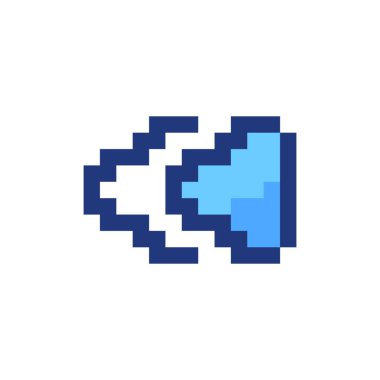 Hızlı ters tuş pikselleştirilmiş RGB renk ui simgesi. Müzik çalar barı. Geri sar. Basit doldurulmuş 8bit grafik ögesi. Oyun salonu için geçmişe dönük tasarım, video oyunu sanatı. Düzenlenebilir vektör izole edildi