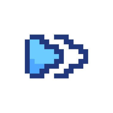 Hızlı ileri düğme pikselleştirilmiş RGB renk ui simgesi. Müzik çalar. Sıradakine geç. Basit doldurulmuş 8bit grafik ögesi. Oyun salonu için geçmişe dönük tasarım, video oyunu sanatı. Düzenlenebilir vektör izole edildi