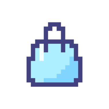 Alışveriş torbası RGB renk ui simgesi. Çevrimiçi pazar yeri. Eşyalar al. Basit doldurulmuş 8bit grafik ögesi. Oyun salonu için geçmişe dönük tasarım, video oyunu sanatı. Düzenlenebilir vektör izole edildi