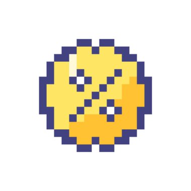 Satış pikselli RGB renk ui simgesi. Mağaza indirimi. Fiyat indirimi. - Yüzde. Basit doldurulmuş 8bit grafik ögesi. Oyun salonu için geçmişe dönük tasarım, video oyunu sanatı. Düzenlenebilir vektör izole edildi