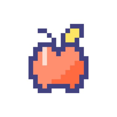 Elma meyvesi piksellenmiş RGB renk ui simgesi. Organik ürünler satıyor. Çiftlik pazarı. Basit doldurulmuş 8bit grafik ögesi. Oyun salonu için geçmişe dönük tasarım, video oyunu sanatı. Düzenlenebilir vektör izole edildi