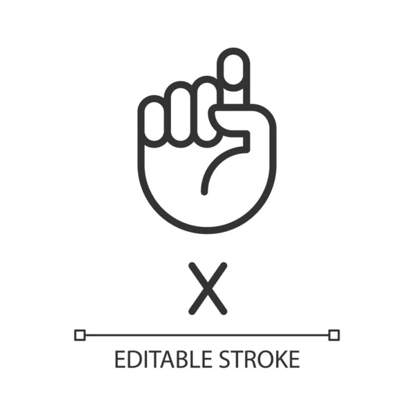 Aslピクセルの文字X完璧な線形アイコン アメリカの手話 視覚的モダリティ 細い線のイラスト 輪郭のシンボル ベクトルアウトライン描画 編集可能なストローク 使用されているアリアルフォント — ストックベクタ