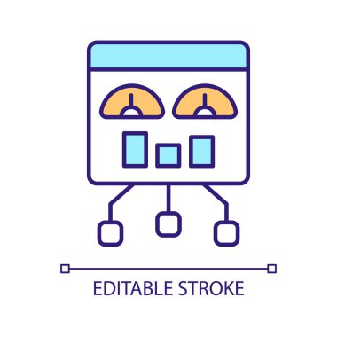 Analiz araştırması RGB renk simgesi. İstatistiksel araştırma. Etkili strateji. Parametre ölçümü. İzole vektör çizimi. Basit bir çizgi çizimi. Düzenlenebilir felç. Kullanılan Arial yazı tipi