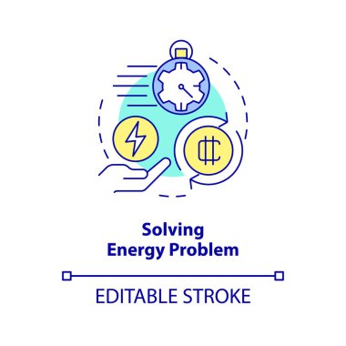 Enerji problemi konsepti ikonu çözülüyor. Güç tüketimini azalt. Önemli NFT eğilimi soyut fikir ince çizgi çizimi. İzole bir taslak çizim. Düzenlenebilir felç. Arial, Myriad Pro-Kalın yazı tipleri