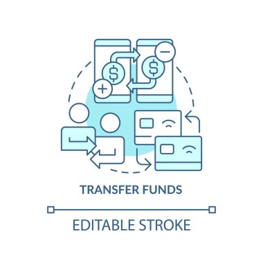 Turkuaz konsept simgesini transfer edin. Online ödemeler. Ağ bankacılığı fikri soyut ve ince çizgili çizgilerden yararlanıyor. İzole bir taslak çizim. Düzenlenebilir felç. Arial, Myriad Pro-Kalın yazı tipleri