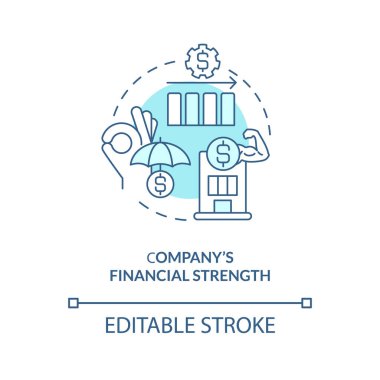 Şirketin finansal gücü turkuaz konsept ikonu. Güvenilir kapsama hizmetleri soyut fikir ince çizgili illüstrasyon. İzole bir taslak çizim. Düzenlenebilir felç. Arial, Myriad Pro-Kalın yazı tipleri