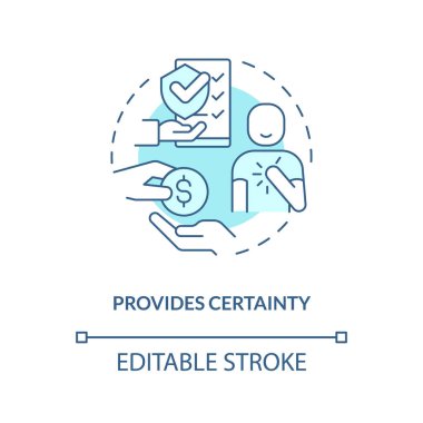 Turkuaz konsept ikonu sağlayın. Sigorta şirketinin güvenilirliği. İstikrarlı soyut fikir ince çizgi çizimi. İzole bir taslak çizim. Düzenlenebilir felç. Arial, Myriad Pro-Kalın yazı tipleri