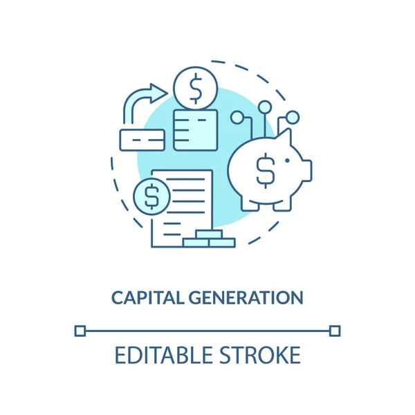 Stock vector Capital generation turquoise concept icon. Engage finance. Insurance investment abstract idea thin line illustration. Isolated outline drawing. Editable stroke. Arial, Myriad Pro-Bold fonts used