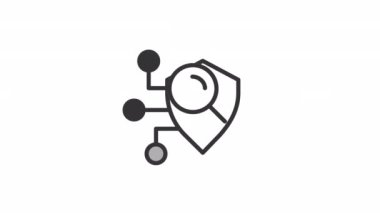 Animasyon güvenlik taraması doğrusal simgesi. Sistem zayıflıklarını tespit ediyorum. Zayıf noktaları araştırıyorum. Şeffaf arkaplanda alfa kanalı olan kusursuz HD video. Taslak hareketli grafik canlandırması