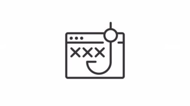 Animasyon güvenlik doğrusal simgesi ayarlandı. Siber tehditlere karşı bilgisayar koruması. Siber saldırı. Şeffaf arkaplanda alfa kanalı olan kusursuz HD video paketi. Taslak hareketli grafik canlandırmaları