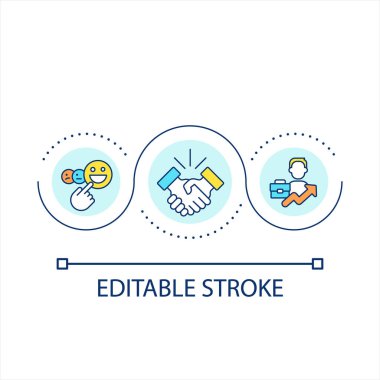 Pozitif şirketin itibar döngüsü konsepti. İşçi markası. Profesyonel ilişkiler. Kariyer gelişimi soyut fikir ince çizgi çizimi. İzole bir taslak çizim. Düzenlenebilir felç. Arial yazı tipi kullanımı