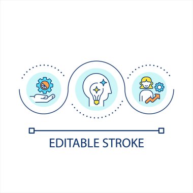 Brand Building konsepti ikonu. İçgörü yarat. Profesyonellerin büyümesini hızlandırır. Optimizasyon soyut fikir ince çizgi çizimi. İzole bir taslak çizim. Düzenlenebilir felç. Kullanılan Arial yazı tipi