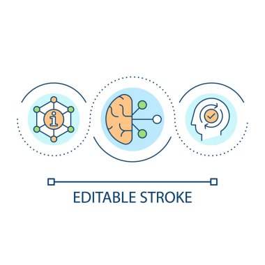 Bilgi döngüsü konsept simgesi algısı. Akıl işi. Beyin aktivitesi. Ezberle. Psikoloji soyut fikir ince çizgi çizimi. İzole bir taslak çizim. Düzenlenebilir felç. Kullanılan Arial yazı tipi