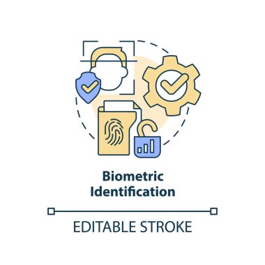 Biyometrik tanımlama konsepti simgesi. Dijital cüzdan. Güvenli online bankacılık özelliği soyut fikir ince çizgi çizimi. İzole bir taslak çizim. Düzenlenebilir felç. Arial, Myriad Pro-Kalın yazı tipleri