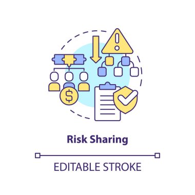 Ortak risk paylaşım konsepti ikonu. Sigorta sigortası. Kooperatif entrika soyut fikir ince çizgi çizimi. İzole bir taslak çizim. Düzenlenebilir felç. Arial, Myriad Pro-Kalın yazı tipleri