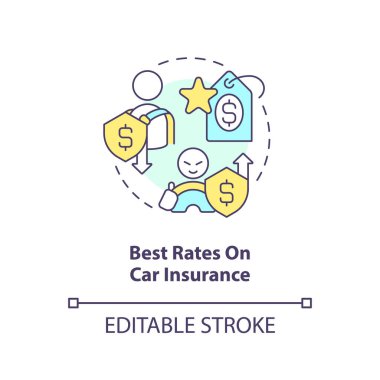 Araba sigortası konsept ikonu için en iyi fiyat. Otomatik kapsama indirimi. Düşük maliyet soyut fikir ince çizgi illüstrasyon. İzole bir taslak çizim. Düzenlenebilir felç. Arial, Myriad Pro-Kalın yazı tipleri