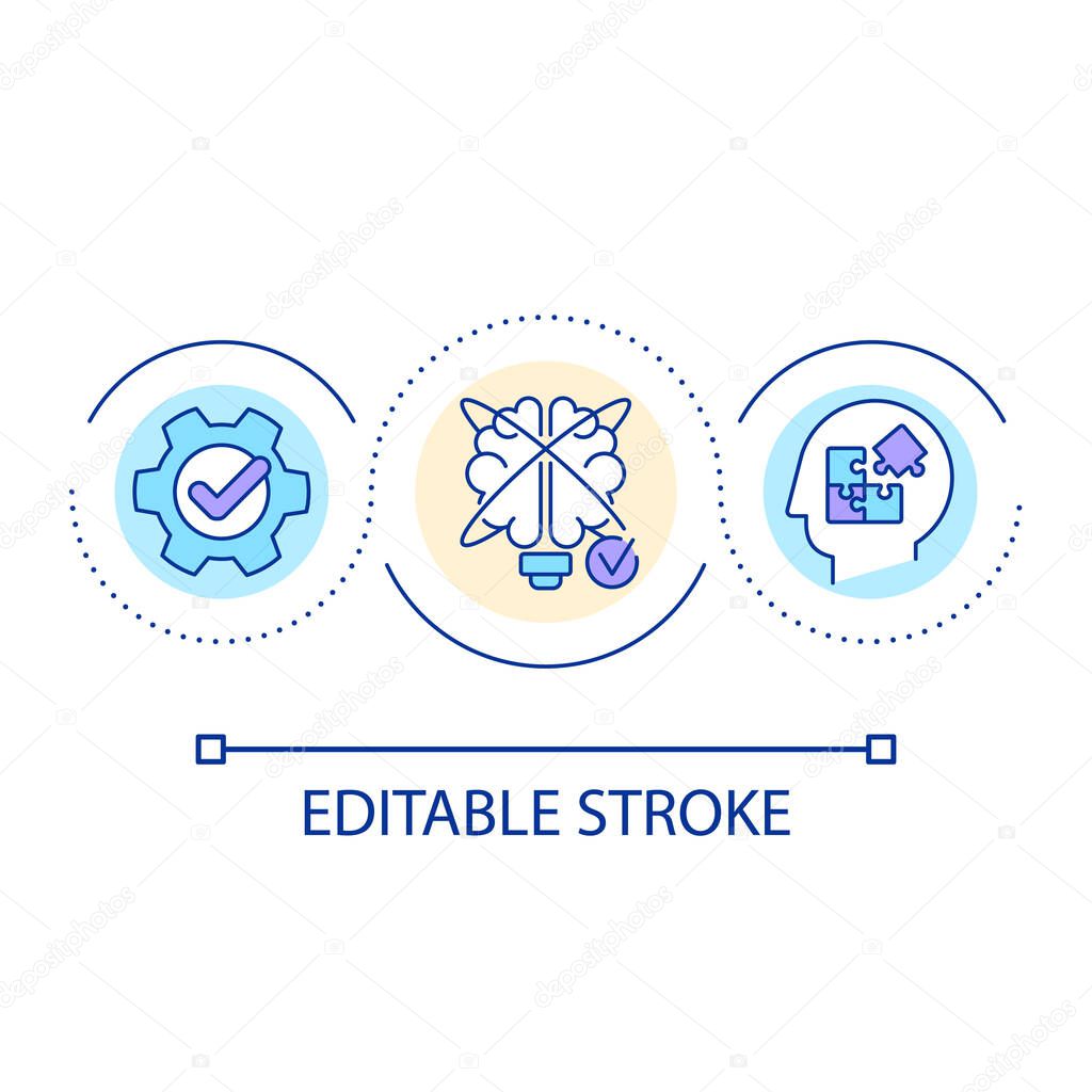 Find insights loop concept icon. Solve problem. Brainstorming. Intellectual work. Mind activity abstract idea thin line illustration. Isolated outline drawing. Editable stroke. Arial font used