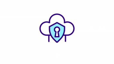 Canlandırılmış bulut güvenlik renk simgesi. Data, bilgi koruması. Siber güvenlik. Şeffaf arkaplanda alfa kanalı olan kusursuz HD video. Basit doldurulmuş çizgi hareketi grafik canlandırması