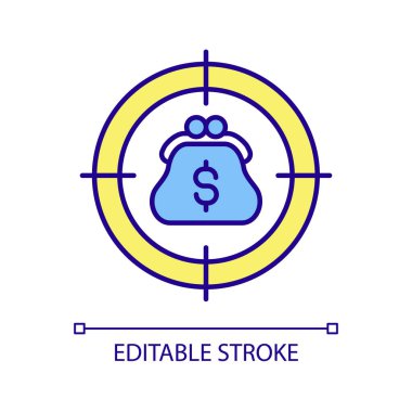 Kişisel finansal hedef RGB renk simgesi. Para yönetimi. Büyük bir alışveriş için biriktiriyorum. Ev bütçesi. İzole vektör çizimi. Basit bir çizgi çizimi. Düzenlenebilir felç. Kullanılan Arial yazı tipi