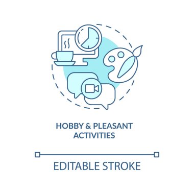 Hobi, hoş aktiviteler turkuaz konsept ikonu. Rahatlama zamanı. Soyut fikirlerden ve ince çizgilerden uzak dur. İzole bir taslak çizim. Düzenlenebilir felç. Arial, Myriad Pro-Kalın yazı tipleri