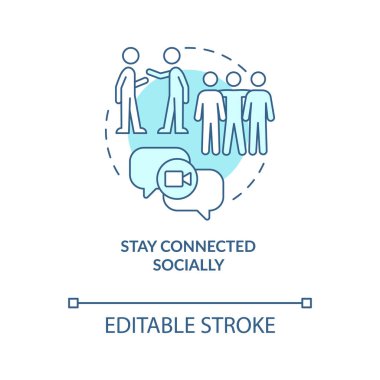 Sosyal olarak turkuaz konsept ikonu olarak kalın. Evde yapılan ince çizgili çizgilerden soyut fikirler üzerinde çalışıyorum. İzole bir taslak çizim. Düzenlenebilir felç. Arial, Myriad Pro-Kalın yazı tipleri