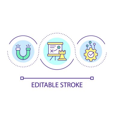 İş stratejisi döngü konsepti simgesi. Müşteri ilişkileri teknolojisi. Pazarlama yenilikleri soyut fikir ince çizgi çizimi. İzole bir taslak çizim. Düzenlenebilir felç. Kullanılan Arial yazı tipi