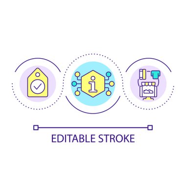 Kripto para döngüsü konsept ikonu ile alışveriş. Malların parasını kripto ile öde. Entegrasyon zincirinin soyut fikri ince çizgi çizimi. İzole bir taslak çizim. Düzenlenebilir felç. Kullanılan Arial yazı tipi
