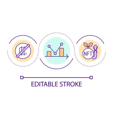 Potansiyel para kaybı döngüsü konsepti. NFT piyasa riskleri. Kripto sanatının dezavantajları soyut fikir ince çizgili illüstrasyondur. İzole bir taslak çizim. Düzenlenebilir felç. Kullanılan Arial yazı tipi