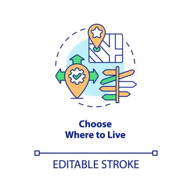 Konsept simgesinin nerede yaşayacağını seç. Taşınabilirlik fırsatı. Uzak iş yeri avantajı soyut fikir ince çizgi çizimi. İzole bir taslak çizim. Düzenlenebilir felç. Arial, Myriad Pro-Kalın yazı tipleri