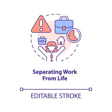 İşi hayat konsept ikonundan ayırmak. İş dengesi. Sınırları koy. Soyut fikirlerin ince çizgi çizimlerinden kaçının. İzole bir taslak çizim. Düzenlenebilir felç. Arial, Myriad Pro-Kalın yazı tipleri