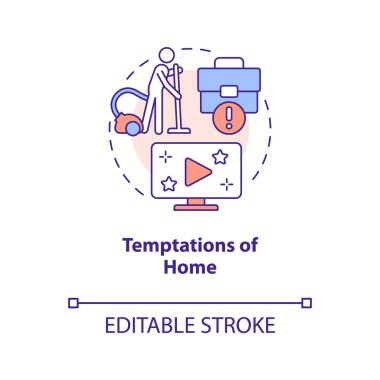 Ev ofis konsepti ikonu cazibesi. Uzaktan kumandanın dikkati dağılıyor. Soyut fikir ince çizgi çizimini tetikler. İzole bir taslak çizim. Düzenlenebilir felç. Arial, Myriad Pro-Kalın yazı tipleri
