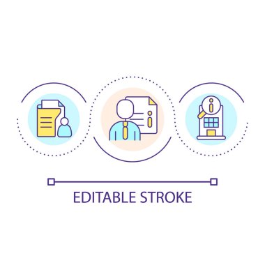 Kişisel müşteri veri döngüsü konsepti simgesi. Bilgi sağlayın. Avukat servisi. Profesyonel ajan soyut fikir ince çizgi çizimi. İzole bir taslak çizim. Düzenlenebilir felç. Kullanılan Arial yazı tipi