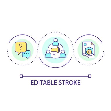 Müşteri nişan döngüsü konsepti ikonu. Reklam reklamı. Yeni müşteriler dahil et. Yönlendirme programı soyut fikir ince çizgi çizimi. İzole bir taslak çizim. Düzenlenebilir felç. Kullanılan Arial yazı tipi